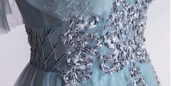 Blue Long Prom Dress V Neck Evening Dress With Train - Image 8