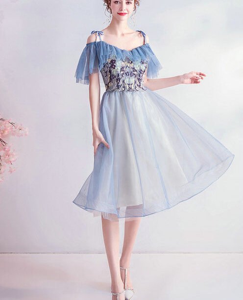 blue short cocktail dress 1056-009