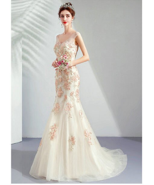 mermaid v neck wedding dress 1052-006