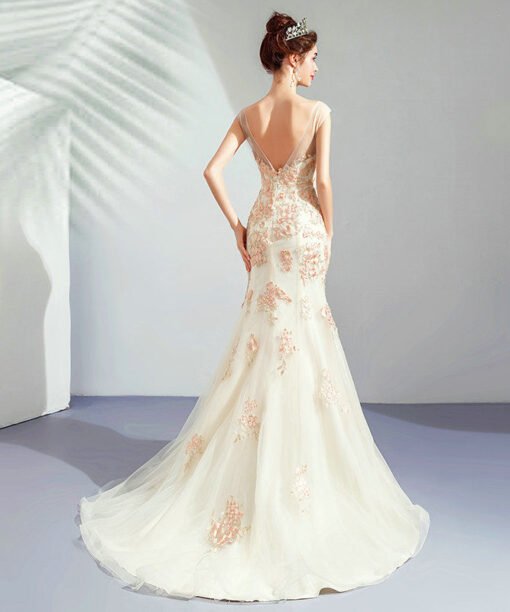 mermaid v neck wedding dress 1052-007