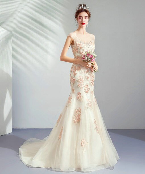 mermaid v neck wedding dress 1052-008