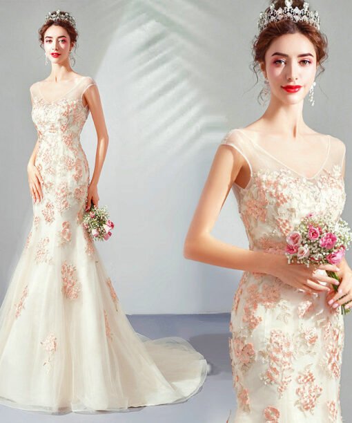 mermaid v neck wedding dress 1052-009