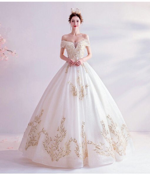 3/4 sleeve wedding dress 617-06off the shoulder wedding dress 1065-004