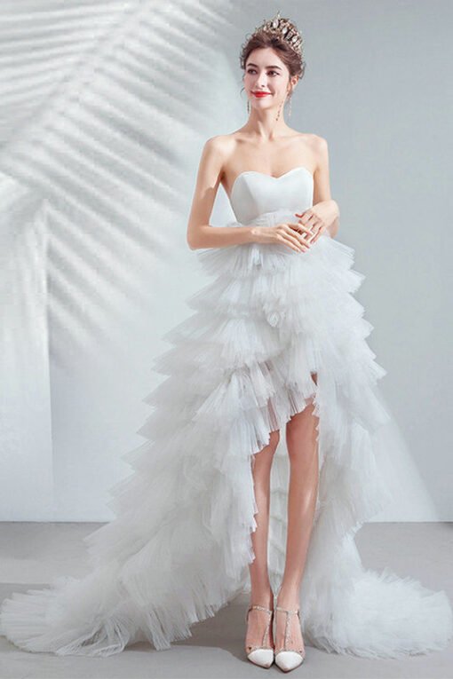 Strapless High Low Wedding Dress Princess A Line With Train - Image 5