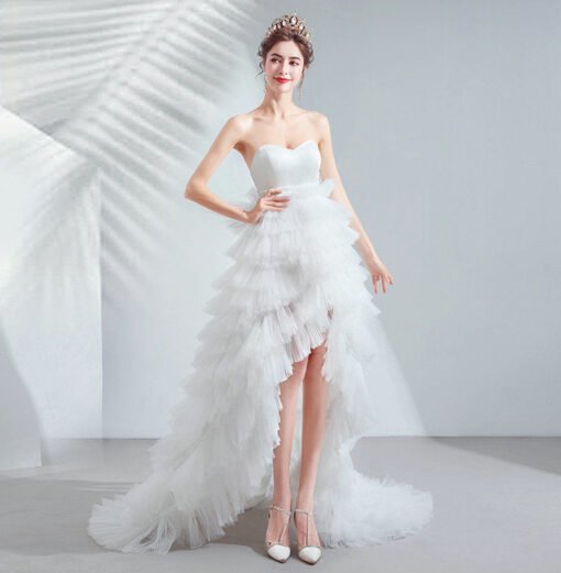 Strapless High Low Wedding Dress Princess A Line With Train - Image 7