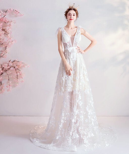 v neck a line wedding dress 1062-001