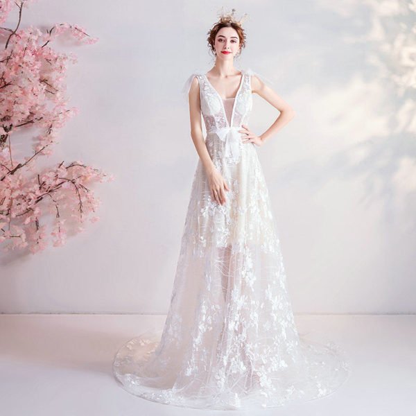 v neck a line wedding dress 1062-001