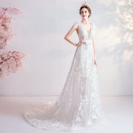v neck a line wedding dress 1062-002