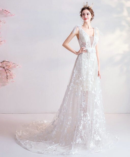 v neck a line wedding dress 1062-002