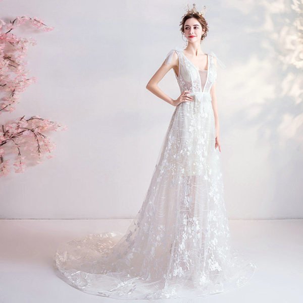 v neck a line wedding dress 1062-002