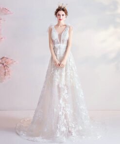 v neck a line wedding dress 1062-003