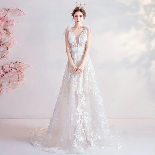 v neck a line wedding dress 1062-003