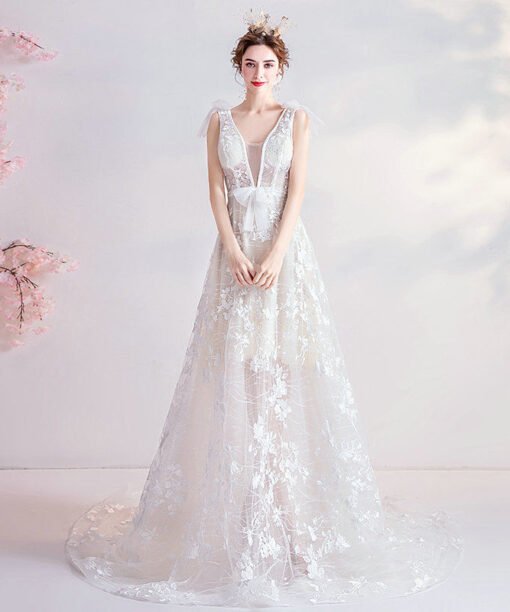 v neck a line wedding dress 1062-003