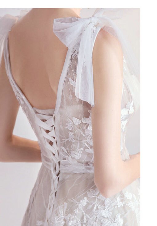 V Neck A Line Wedding Dress Lace Sleeveless Bridal Gown - Image 7