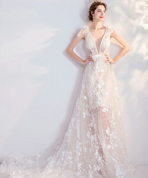 v neck a line wedding dress 1062-00