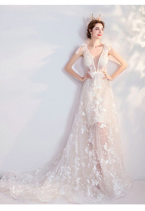 v neck a line wedding dress 1062-00