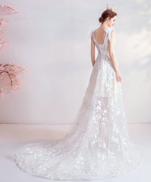 v neck a line wedding dress 1062-007