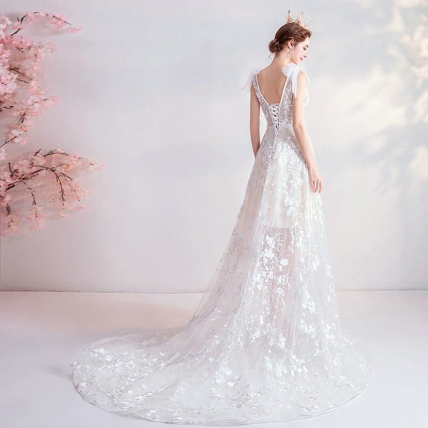 v neck a line wedding dress 1062-007