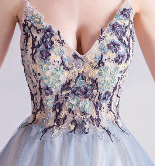Backless Prom Dress Blue Strap Ball Gown Quinceanera Dress - Image 8