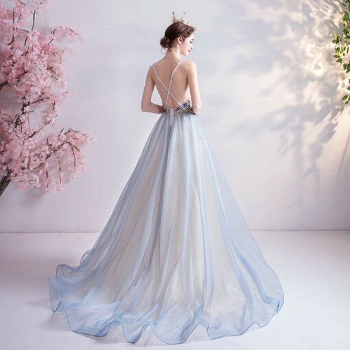 Backless Prom Dress Blue Strap Ball Gown Quinceanera Dress - Image 2