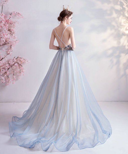 Alternative view of Backless Prom Dress Blue Strap Ball Gown Quinceanera Dress