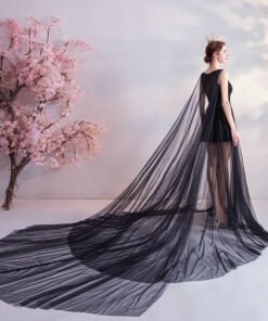 black prom dress with cape 1080-001