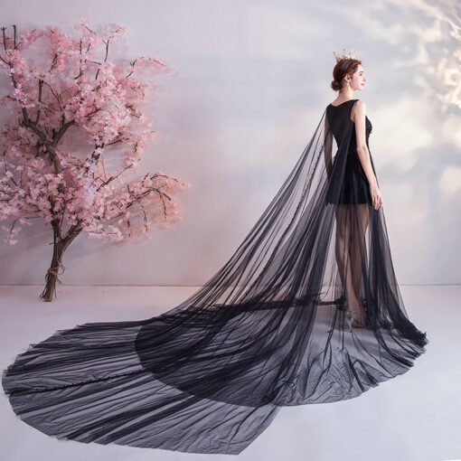black prom dress with cape 1080-001