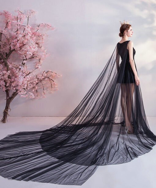 black prom dress with cape 1080-001