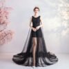 black prom dress with cape 1080-002