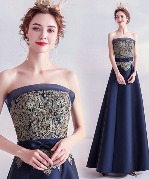 blue and gold prom dress 1089-005