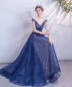 blue lace prom dress 1081-001