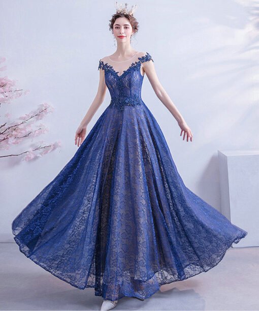 blue lace prom dress 1081-007