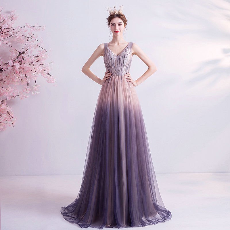 Bohemian Prom Dress V Neck A Line Long Formal Evening Dress