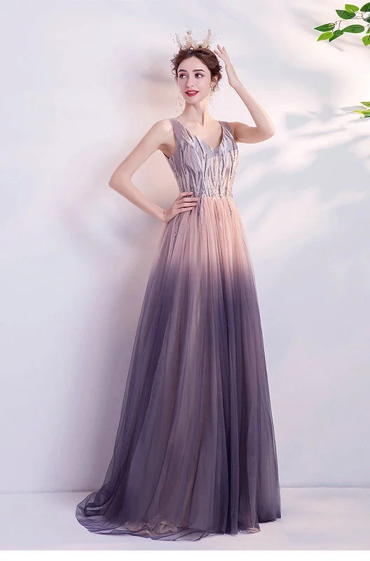 Bohemian Prom Dress V Neck A Line Long Formal Evening Dress - Image 4