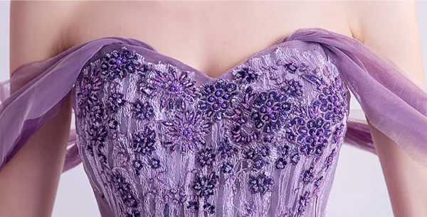 Corset Prom Dress Off The Shoulder A Line Purple Evening Dress - Image 9