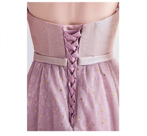 Corset Prom Dress Strapless A Line Pink Long Bridesmaid Dress - Image 6