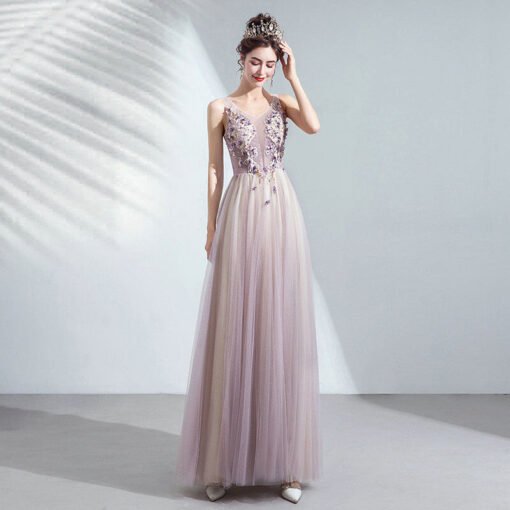 Light Purple Formal Dress V Neck Long A Line Prom Dress 2020 - Image 4