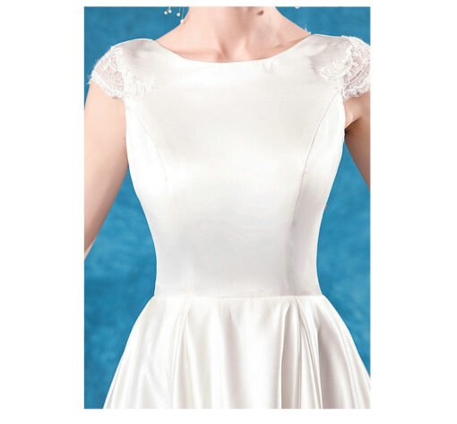 Modest Wedding Dress Satin A Line White Bridal Gown - Image 7