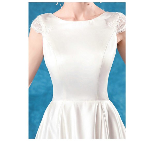 Modest Wedding Dress Satin A Line White Bridal Gown - Image 7