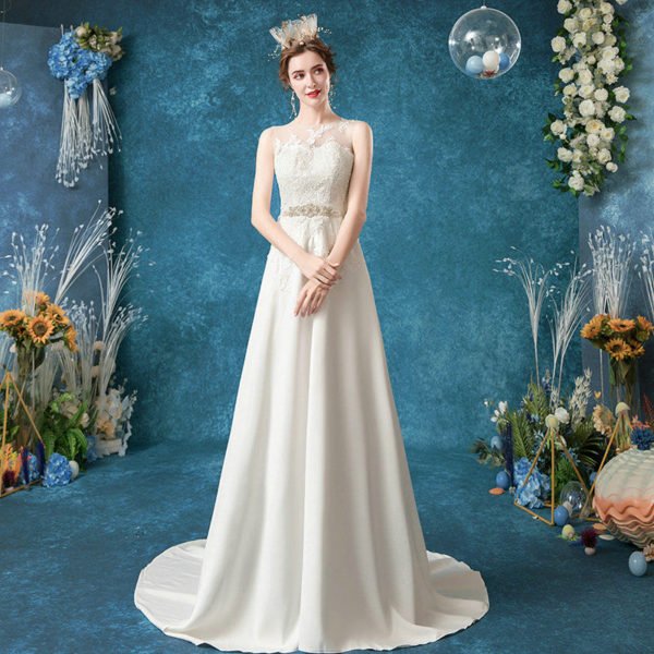 satin a line wedding dress 1077-004