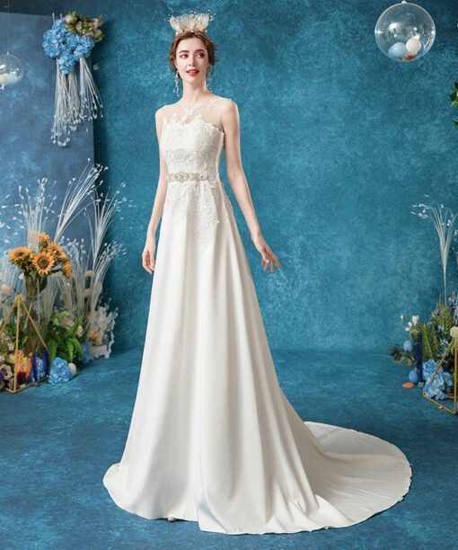 satin a line wedding dress 1077-005