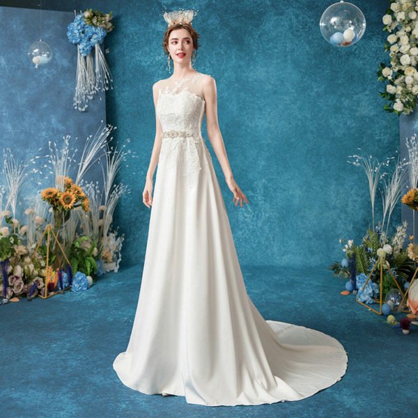 satin a line wedding dress 1077-005