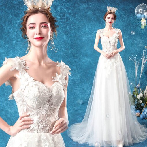 Summer Wedding Dress Strap Floral Long Floor Length Bride Dress - Image 6