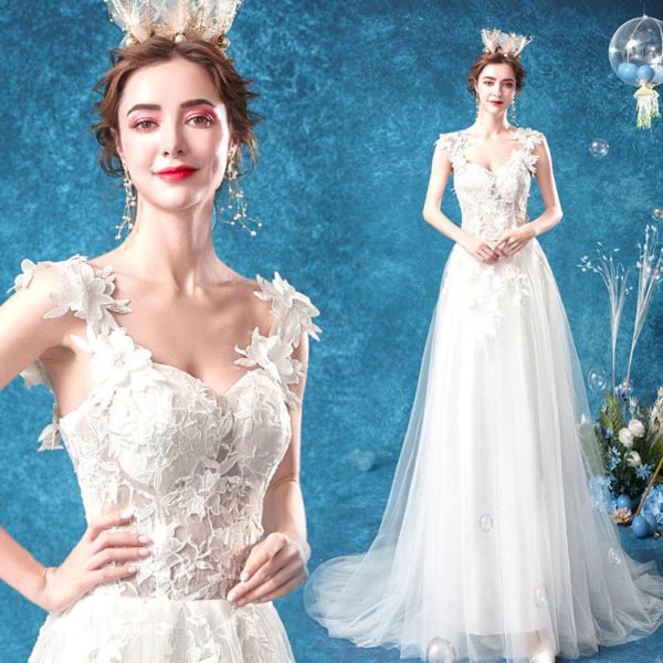 Summer Wedding Dress Strap Floral Long Floor Length Bride Dress - Image 6
