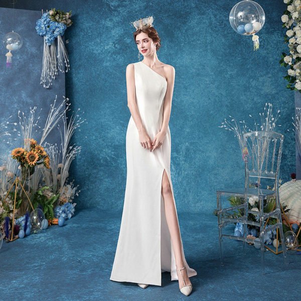 Wedding Dress With Slit Mermaid One Shoulder Evening Dress - Image 4