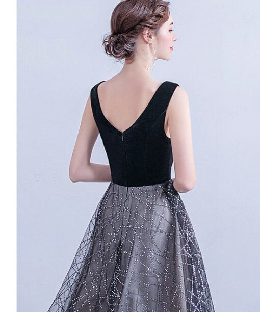 black v neck formal dress 1122-003