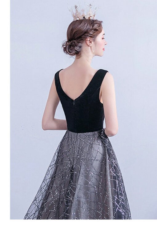 black v neck formal dress 1122-003