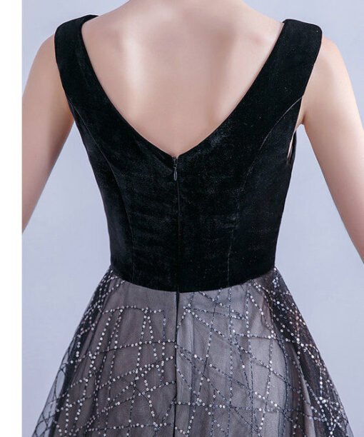 black v neck formal dress 1122-005