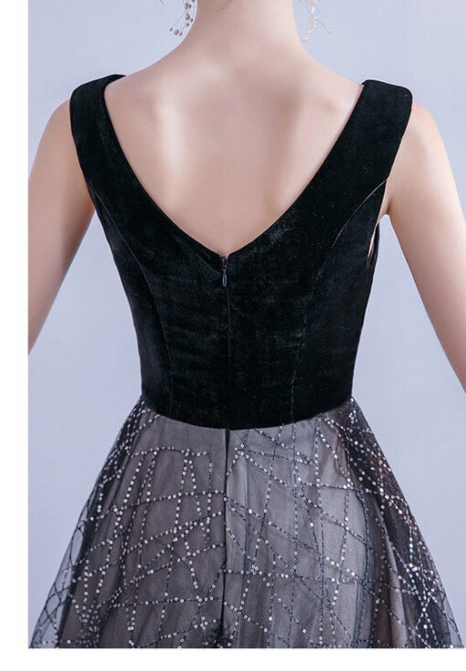 black v neck formal dress 1122-005