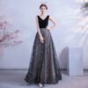 black v neck formal dress 1122-006